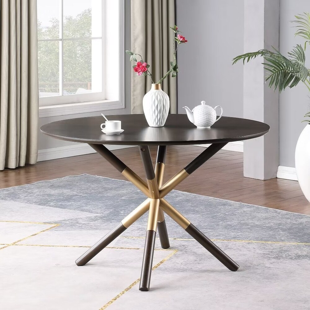 Morden Fort Mid Century Round Dining Table Modern Circle Sturdy Kitchen Table with Walnut Top