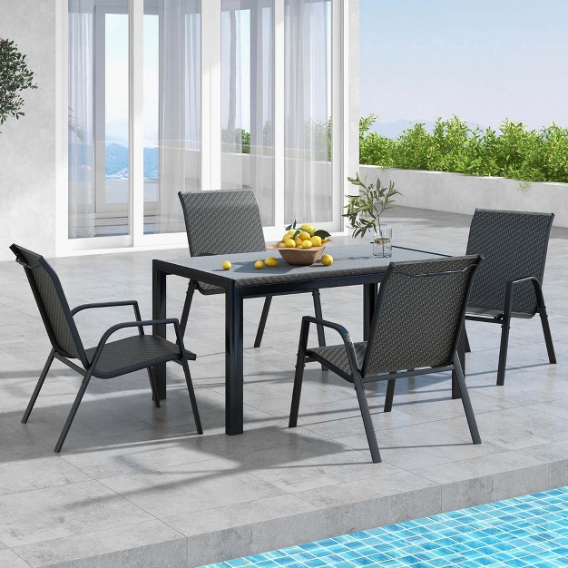 Costway Patio Rattan Chairs Set Of 4 Stackable Dining Chair Set With Wicker Woven Backrest