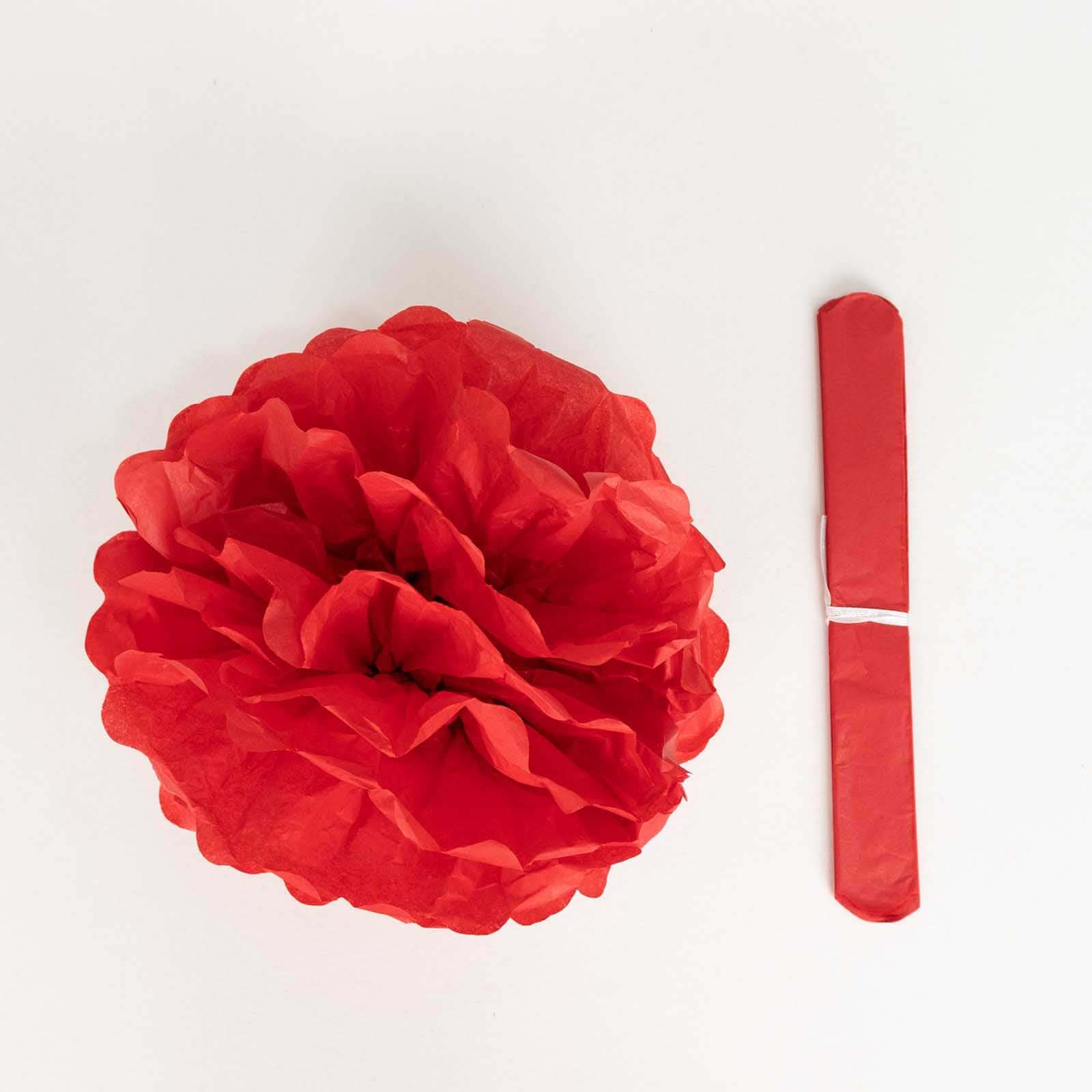 6 Pack Red Tissue Paper Pom Poms Flower Balls, Ceiling Wall Hanging Decorations - 10