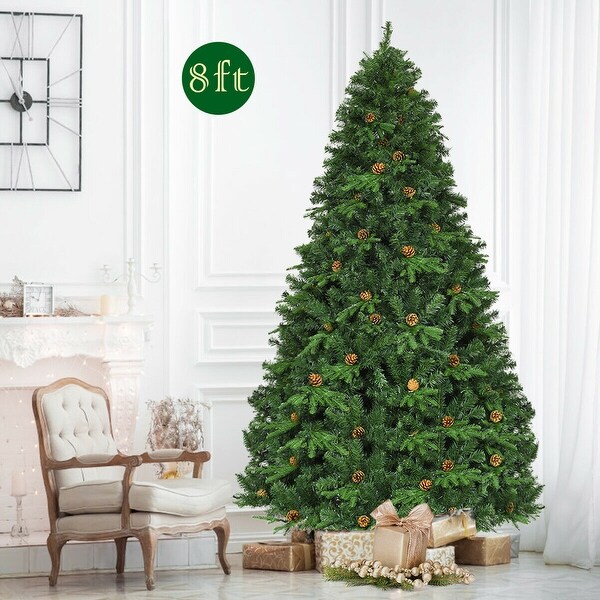 Gymax PreLit 8' Premium Spruce Artificial Christmas Tree Hinged 660