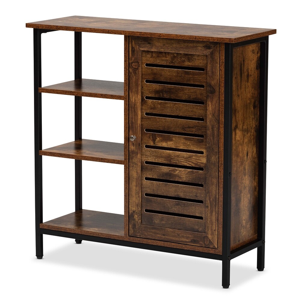 Wayland Modern Rustic Brown Wood and Metal Shoe Storage Cabinet