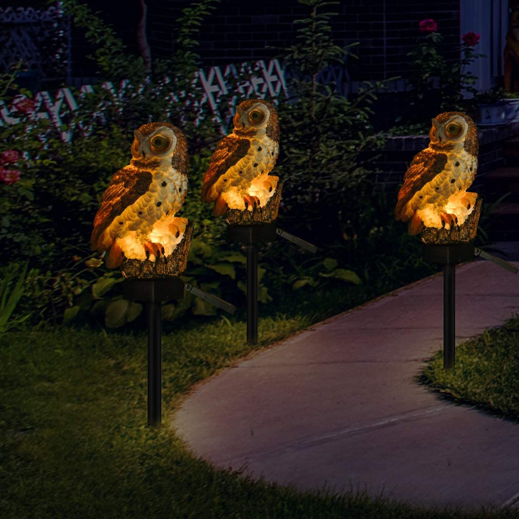 Kidsjoy LED Solar Garden Light Flamingo Owl Lawn Lamp Waterproof Solar Led Lights Outdoor Lighting Night Light Decorative Home Garden (Brown)