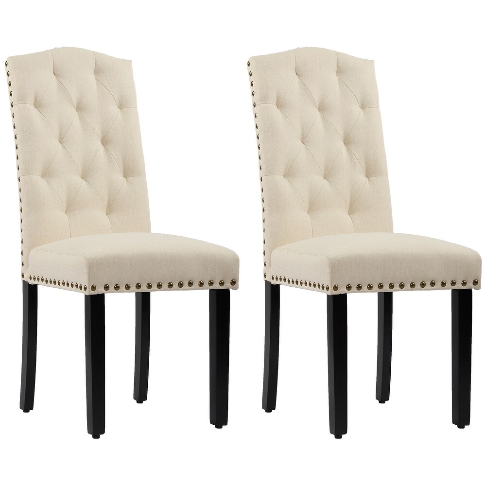 Solid Wood Tufted Dining Chairs  Kitchen Dining Room Chairs with Bronze Nailhead Trim Set of 2