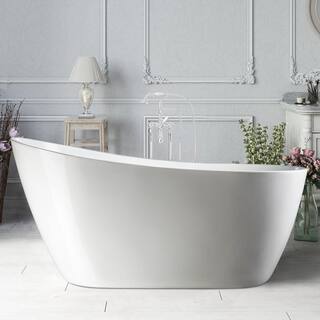 Vanity Art Limoges 55 in. Acrylic Flatbottom Bathtub in WhitePolished Chrome VA6531