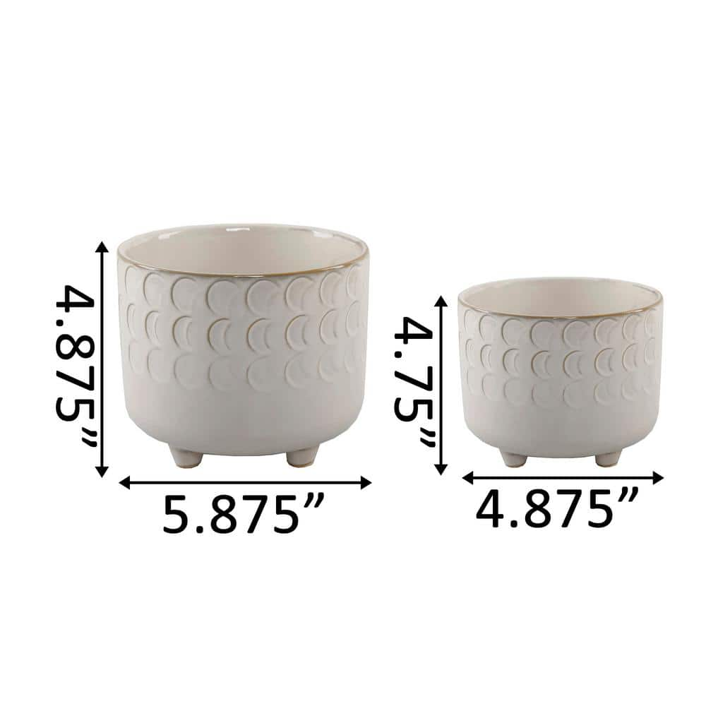 Flora Bunda 6 in. and 4.75 in. Ivory White Small Moon Phase Ceramic Footed Planter Mid-Century Planter(Set of 2) CT1093E2-IVORY