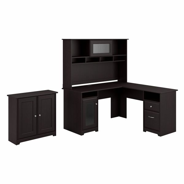 Bush Furniture Cabot L Shaped Desk with Hutch and Small Storage Cabinet with Doors in Espresso Oak