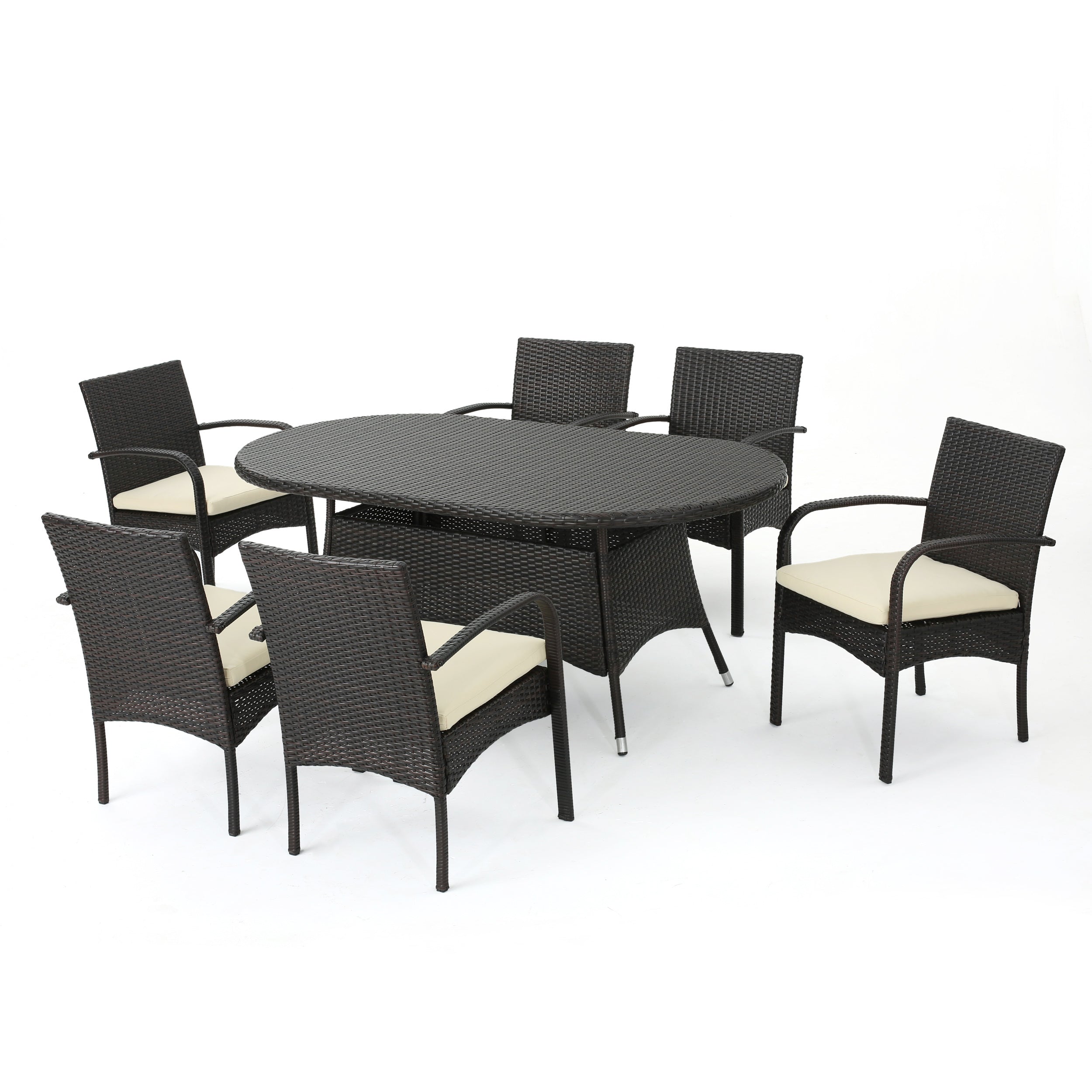 Carmela Outdoor 7pc Multibrown PE Wicker Long Dining Set