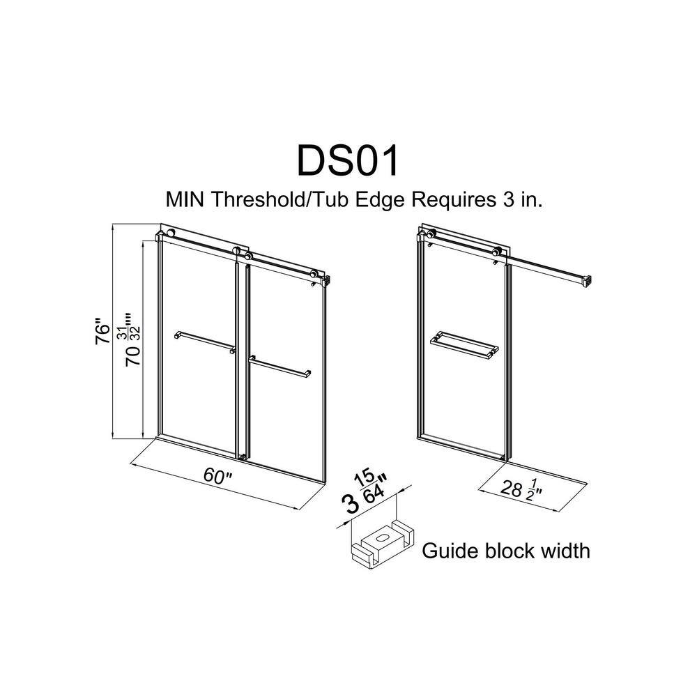 MCOCOD 60 in. W x 76 in. H Double Sliding Frameless Shower Door in Brushed Gold with Smooth Sliding and 38 in. (10 mm) Glass DS01-60x76-BG