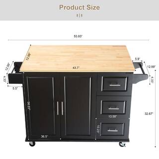 Whatseaso Large Kitchen Island With Cabinet 3-Shelves and 3-Drawers in Black SEP-110513279