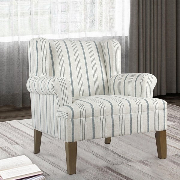 Fabric Upholstered Wooden Accent Chair with Wing Back， Multicolor