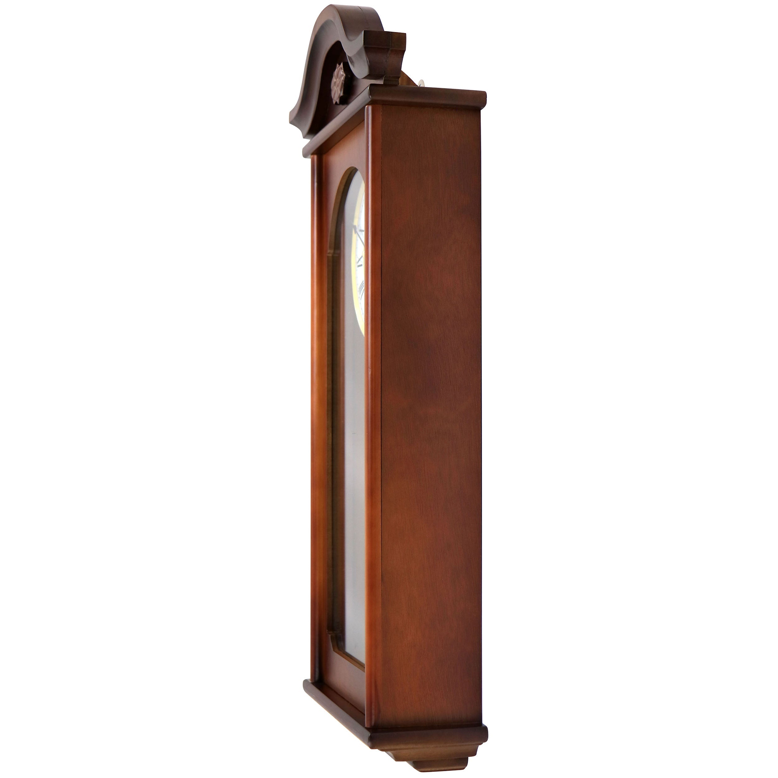 Bedford Clock Collection Jacob 22.75 inch Mahogany Brown Chiming Vintage Pendulum Wall Clock