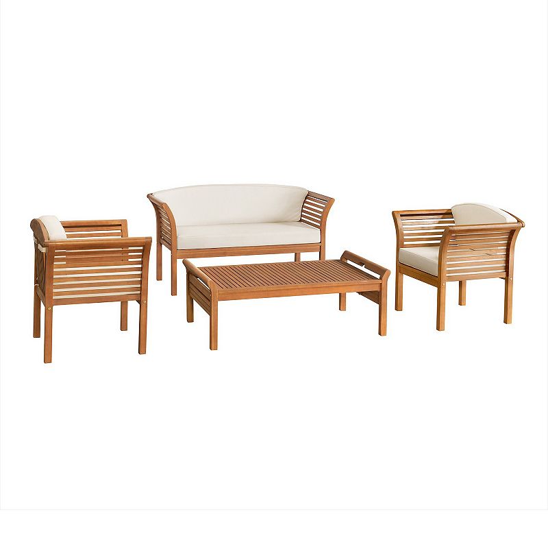 Alaterre Furniture Stamford Outdoor Bench， Chair and Coffee Table 4-piece Set