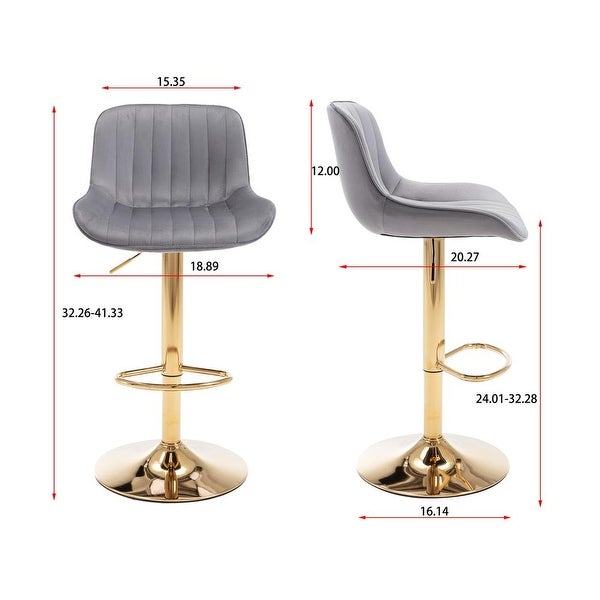 Velvet Adjustable Swivel Bar Stools with Footrest