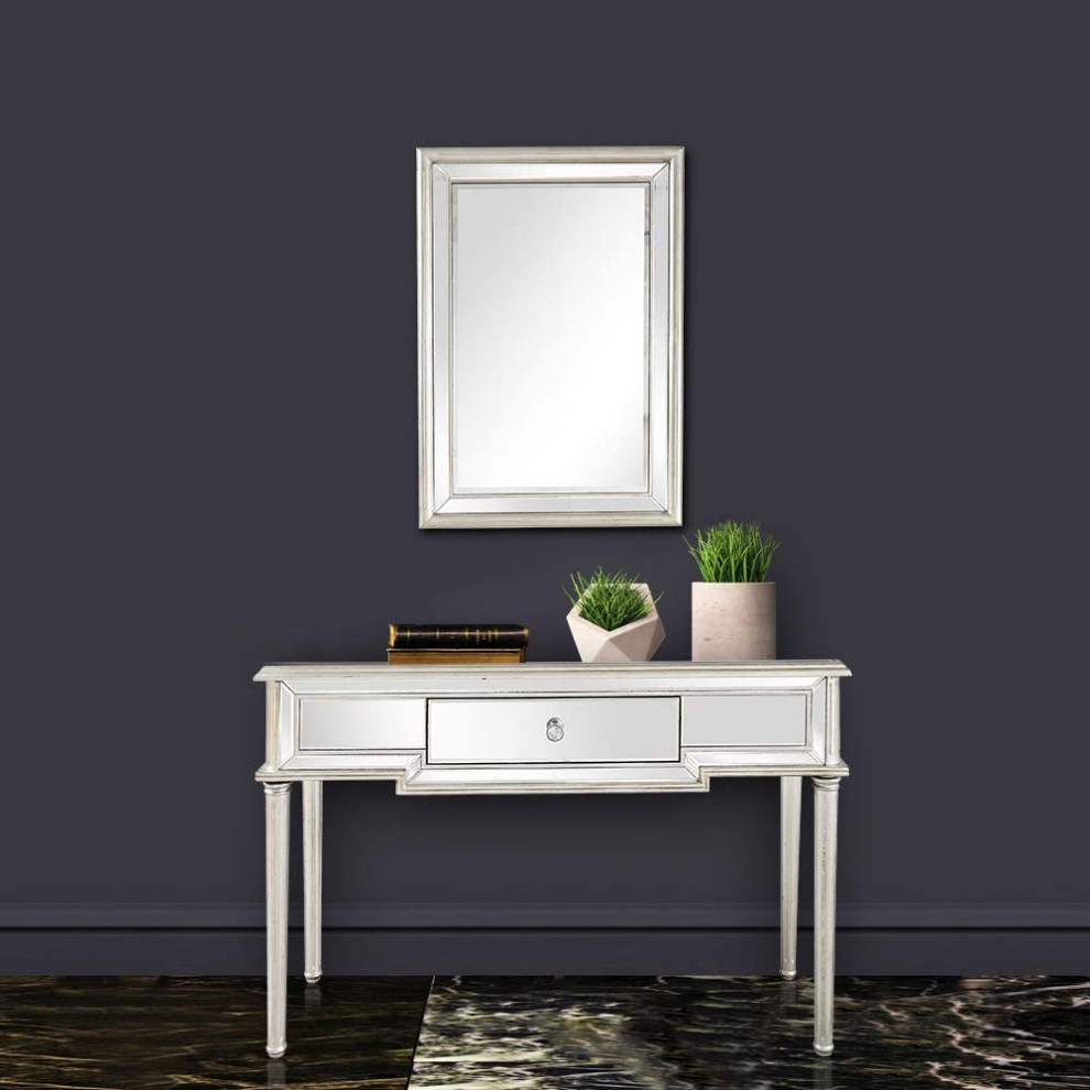 Elegant Console Table  Mirrored Design With Spindle Legs and Center Drawer   Industrial   Console Tables   by Decorn  Houzz