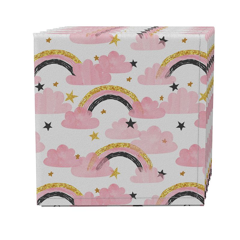 Napkin Set of 4， 100% Cotton， 20x20， Glittery Pink Rainbows