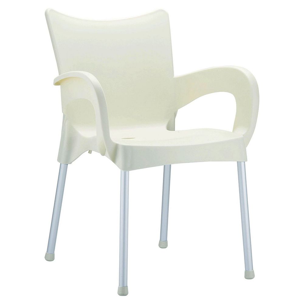 33.25 Beige and Silver Outdoor Patio Solid Dining Arm Chair