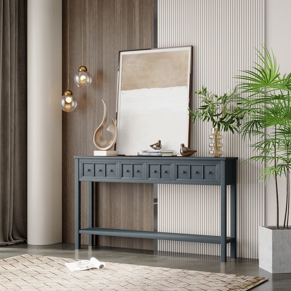 Entryway Console Table， Long Sofa Table with Drawers and Bottom Shelf