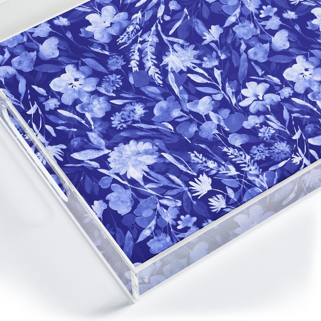 Jacqueline Maldonado Upside Floral Navy Blue Acrylic Tray Deny Designs