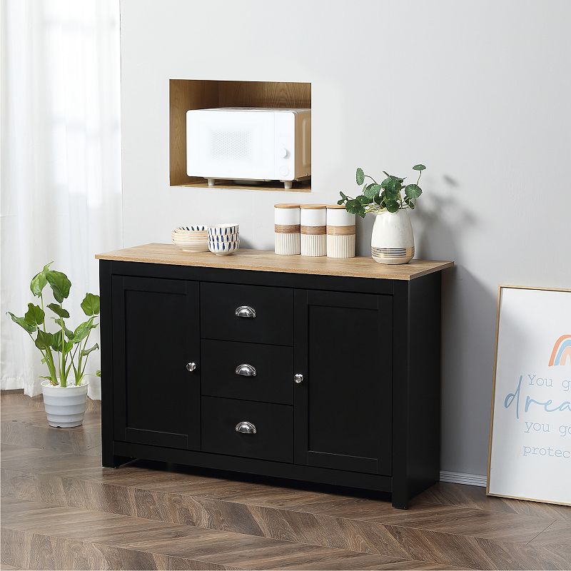 HOMCOM Kitchen Sideboard with Adjustable Shelves Dining Buffet Server Cabinet Console Table with 3 Drawers Black