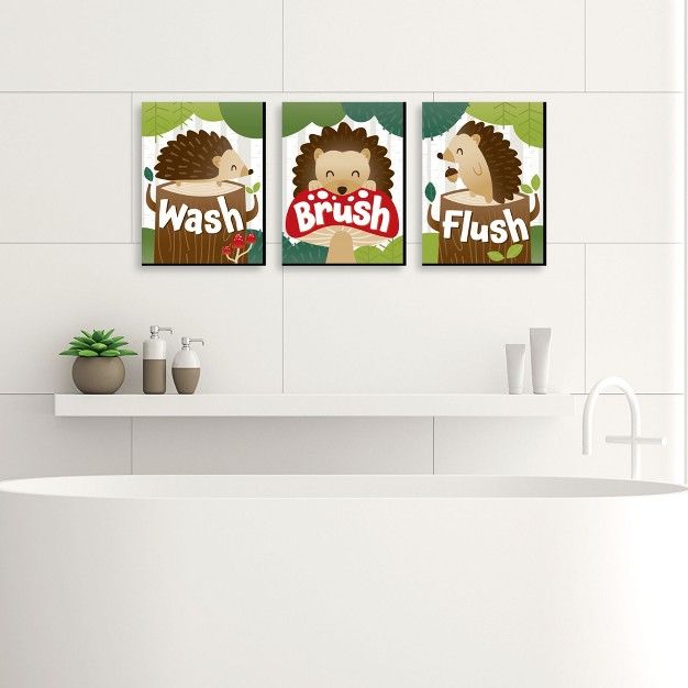 Big Dot Of Happiness Forest Hedgehogs Woodland Kids Bathroom Rules Wall Art 7 5 X 10 Inches Set Of 3 Signs Wash Brush Flush