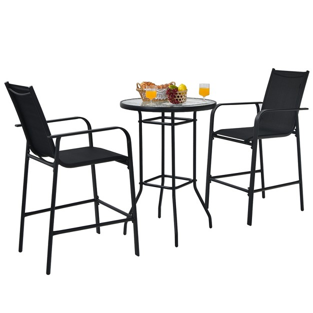 Tangkula 3 Pcs Patio Bistro Set Outdoor Table amp Chairs Set W tempered Glass Top Black