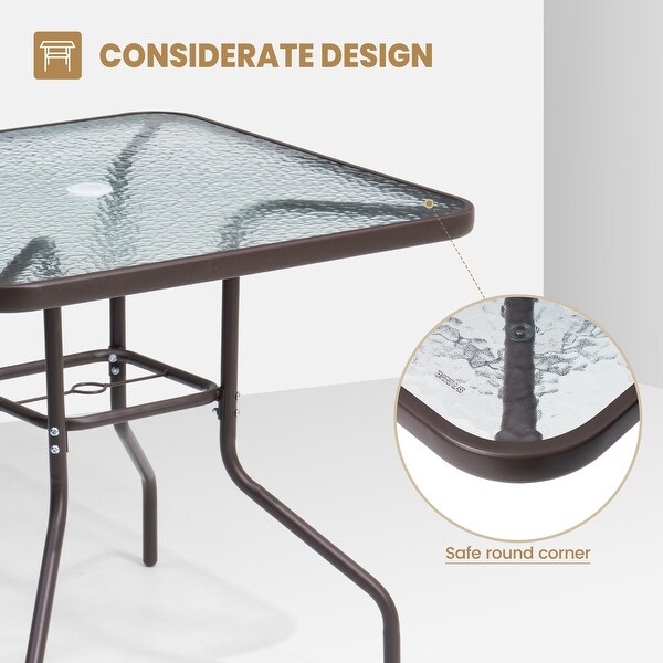 Crestlive Outdoor Dining Bistro Table with Square Glass Top and Umbrella Hole