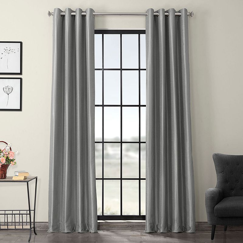 EFF 1-Panel Grommet Blackout Vintage Textured Faux Silk Duponi Window Curtain