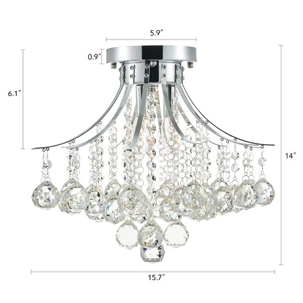 CO-Z 3-Light Crystal Raindrop Flush Mount Chandelier - Nickel