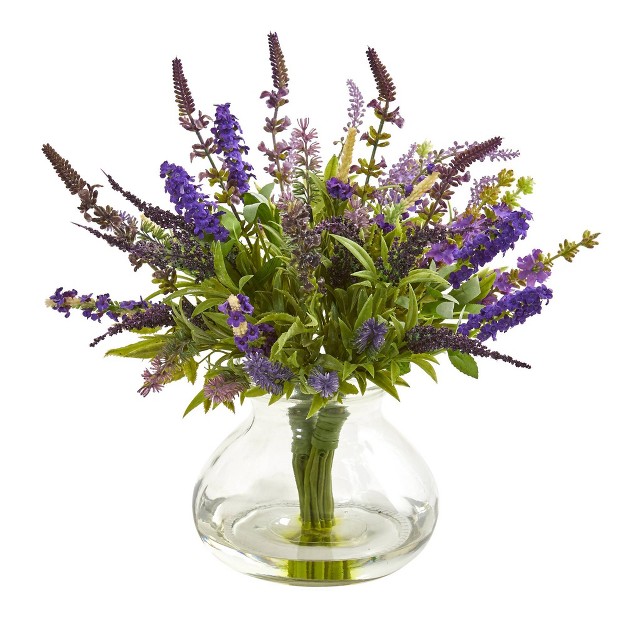 X 12 Artificial Lavender Bouquet Plant Arrangement In Vase - Nearly Natural