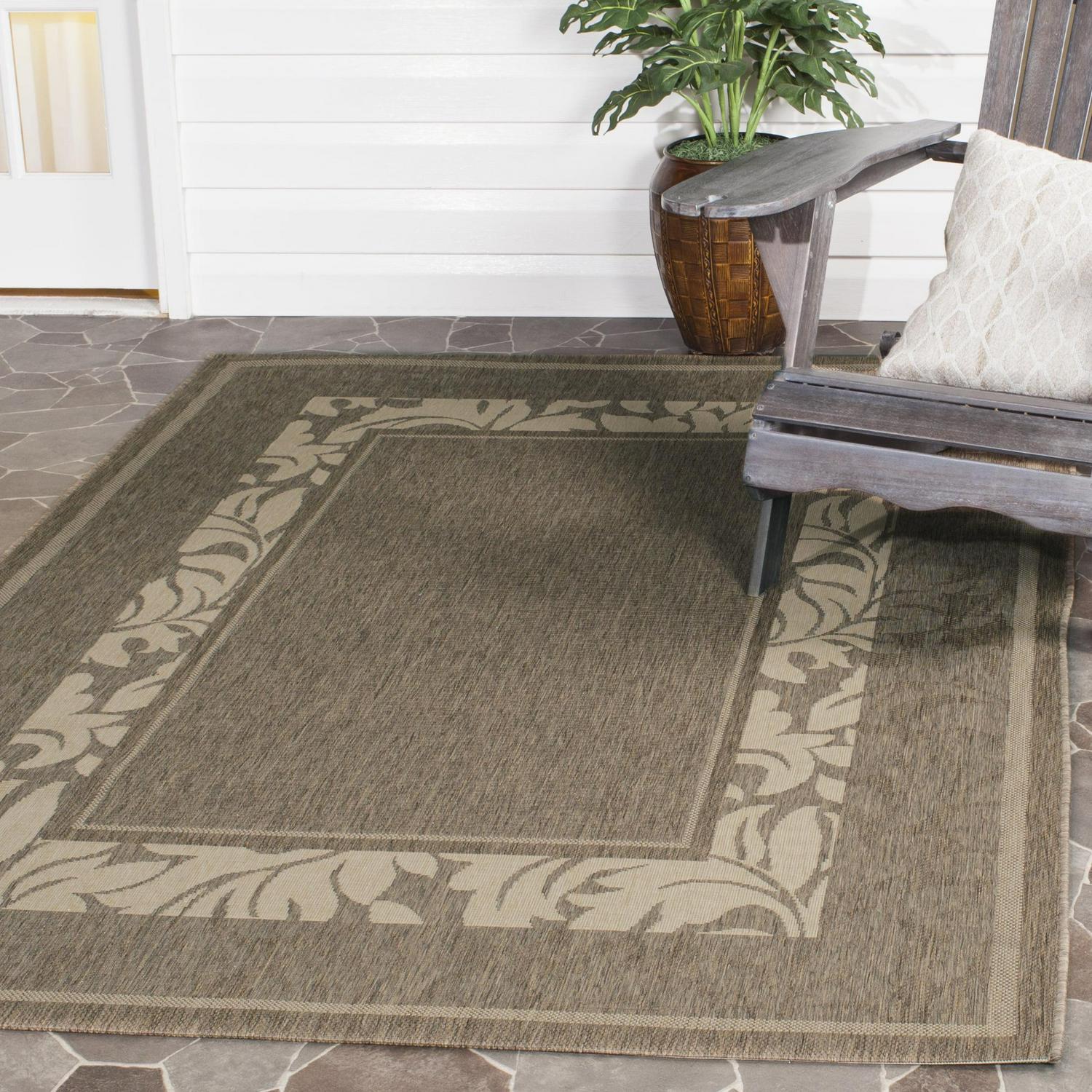 SAFAVIEH Courtyard Elija Traditional Indoor/Outdoor Area Rug Brown/Natural， 67 x 96