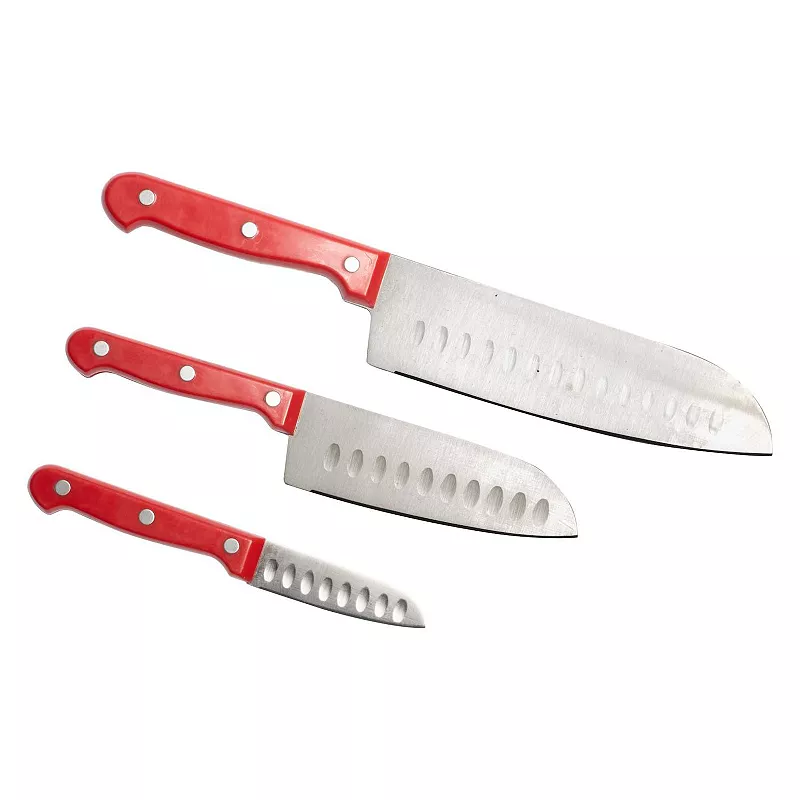 3 pc. Cutlery Santoku Knife Set with Red Handles