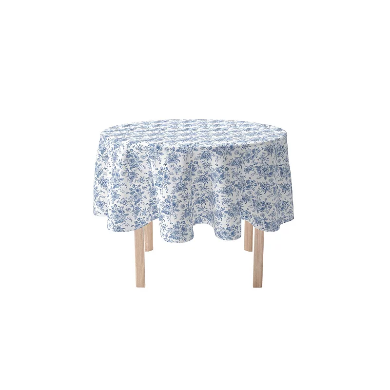 Round Tablecloth， 100% Cotton， 60 Round， Bouquet of Blue Flowers