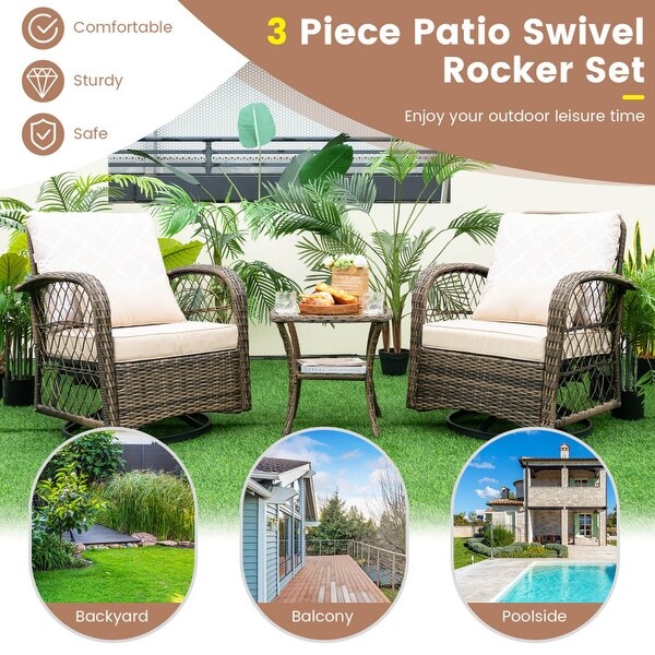 3 Pieces Outdoor Wicker Conversation Set with Tempered Glass Coffee Table-Beige - N/A - Overstock - 37797552