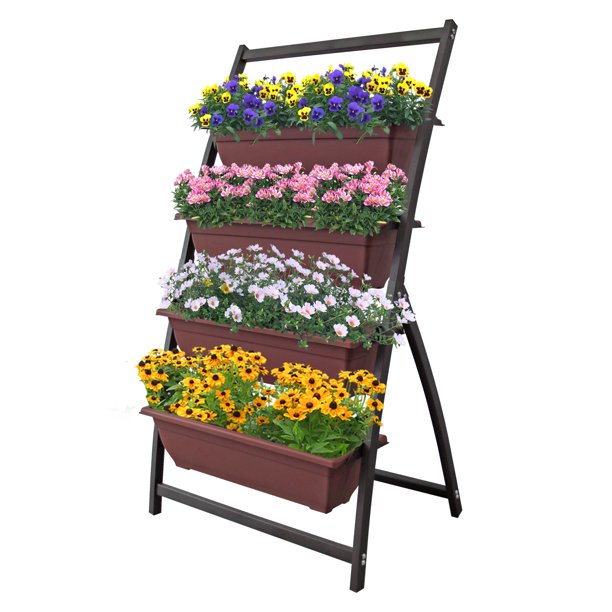 4 Tier Vertical Raised Garden Bed Elevated Planters Outdoor Indoor Brown