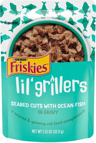 Friskies Lil' Grillers Seared Cuts With Ocean Fish In Gravy Wet Cat Food， 1.55-oz pouches， case of 16