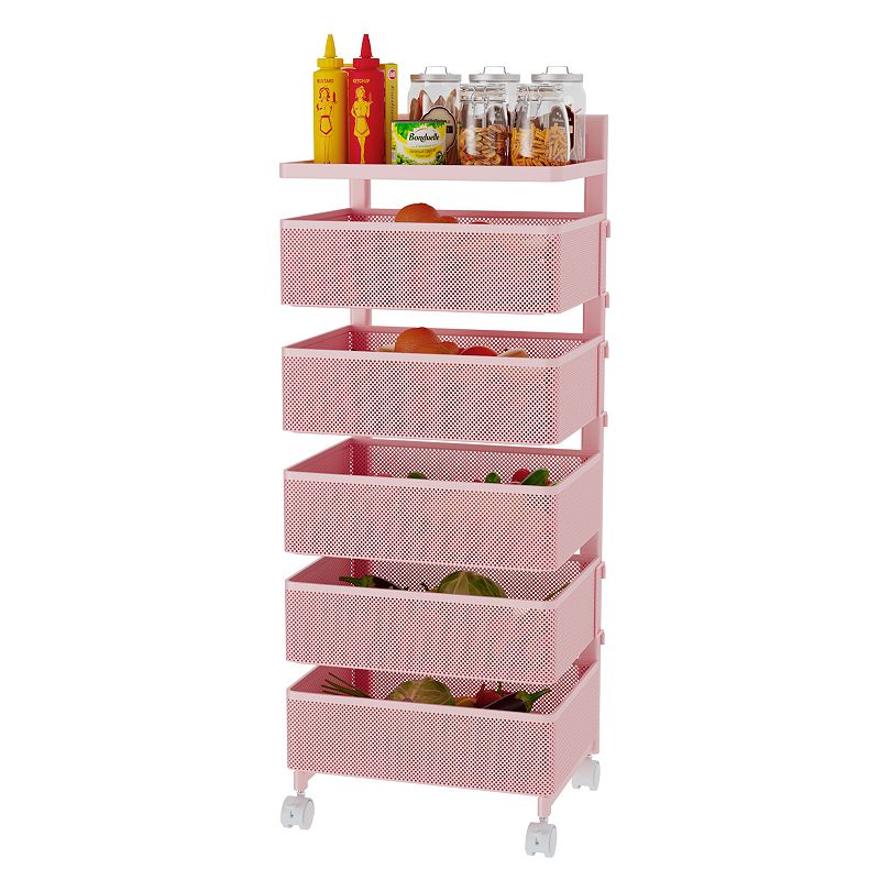 Rotating Kitchen Storage Rack With Handle， Fruit Vegetable Storage Shelf， Rolling Storage Cart