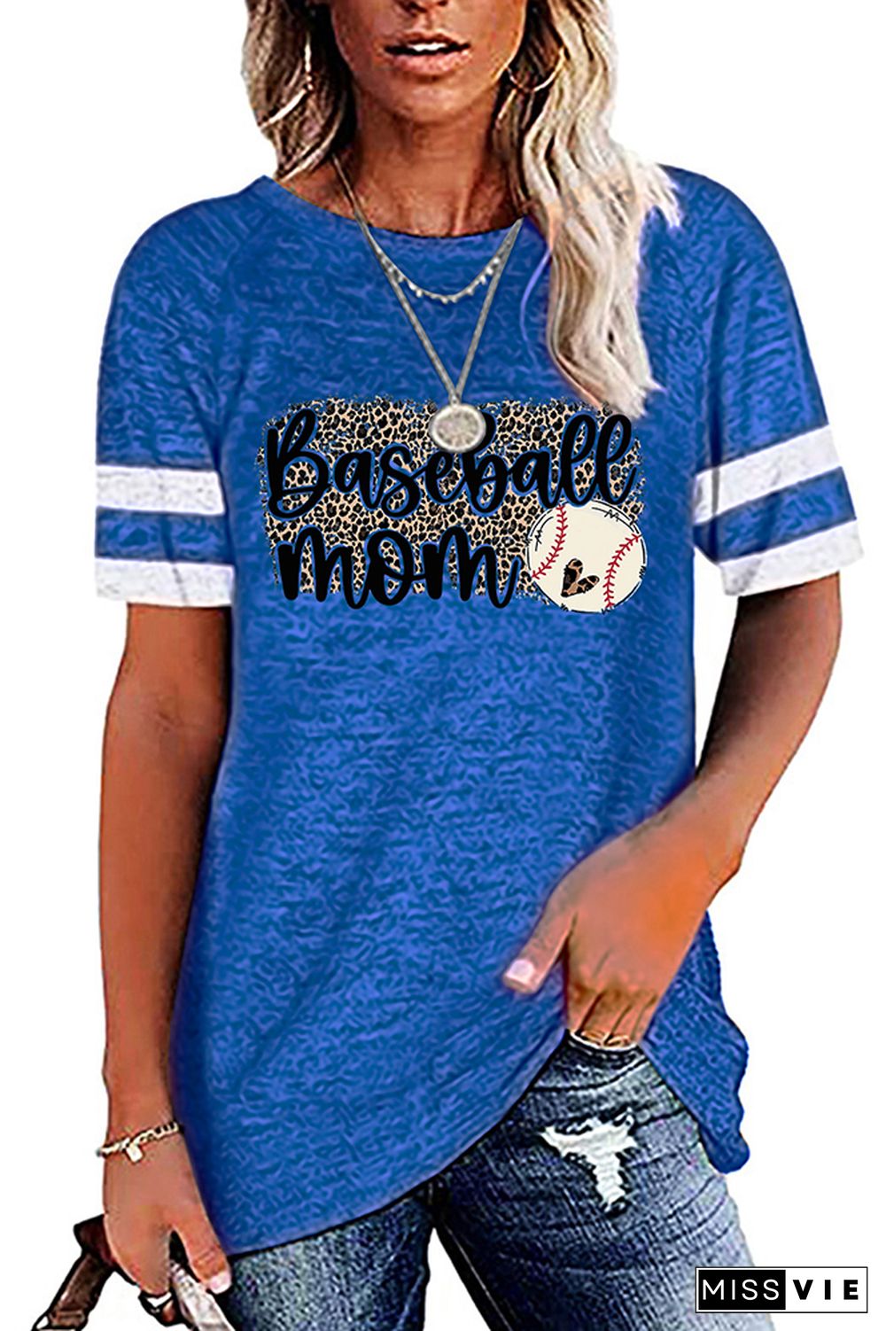 Baseball Mom Leopard Graphic Tees for Women Wholesale