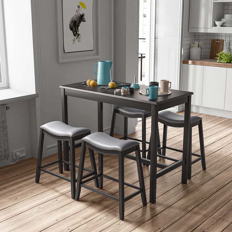 5 Pcs Space-Saving Dining Table Set with 4 Upholstered Stools, Counter Height Table Stools Set for Kitchen Dinette