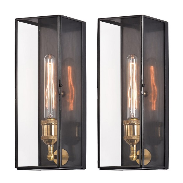 C Cattleya 2 pack Brass Outdoor Wall Light Fixtures With Tempered Clear Glass Shade