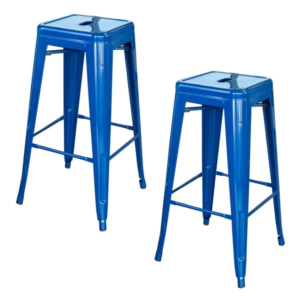 Carbon Loft Scodellaro Blue Metal Bar Stool (Set of 2)