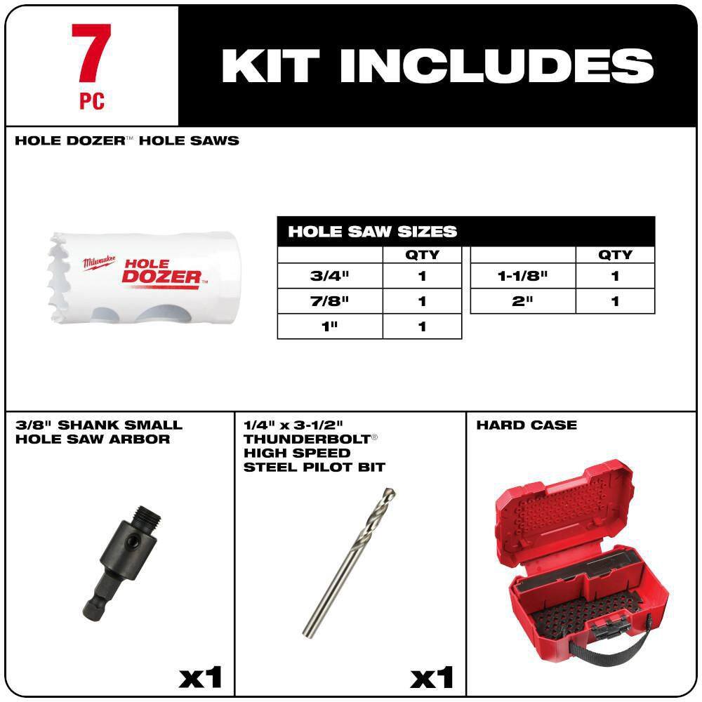 MW Hole Dozer Bi-Metal Hole Saw Kit (7-Piece) 49-22-4040