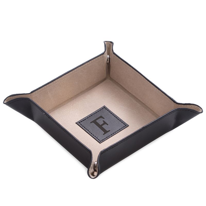 Initial Monogrammed Black Leather Valet Tray