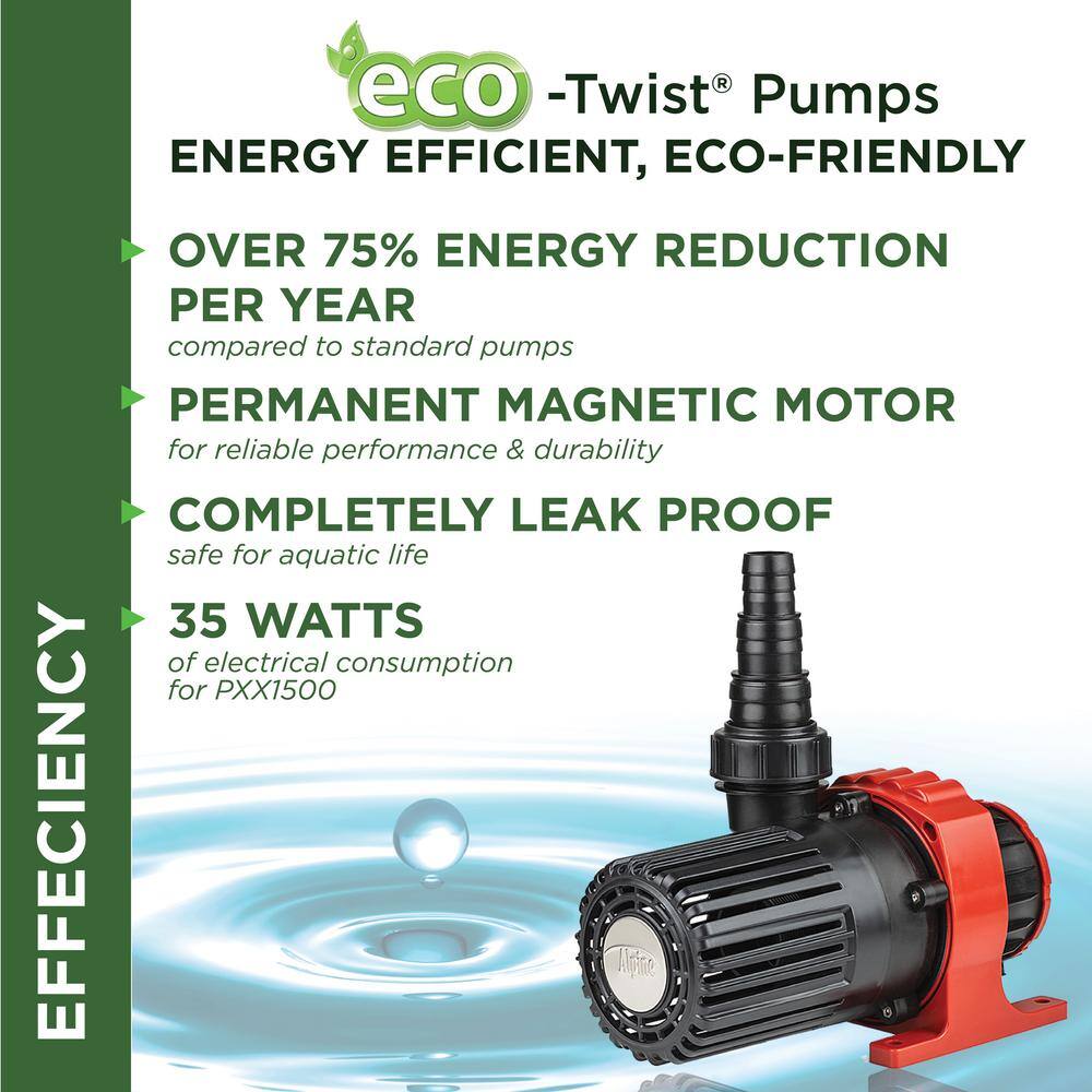 Alpine Corporation Eco-Twist Energy-Saving Pump 1500GPH with 33' Cord PXX1500