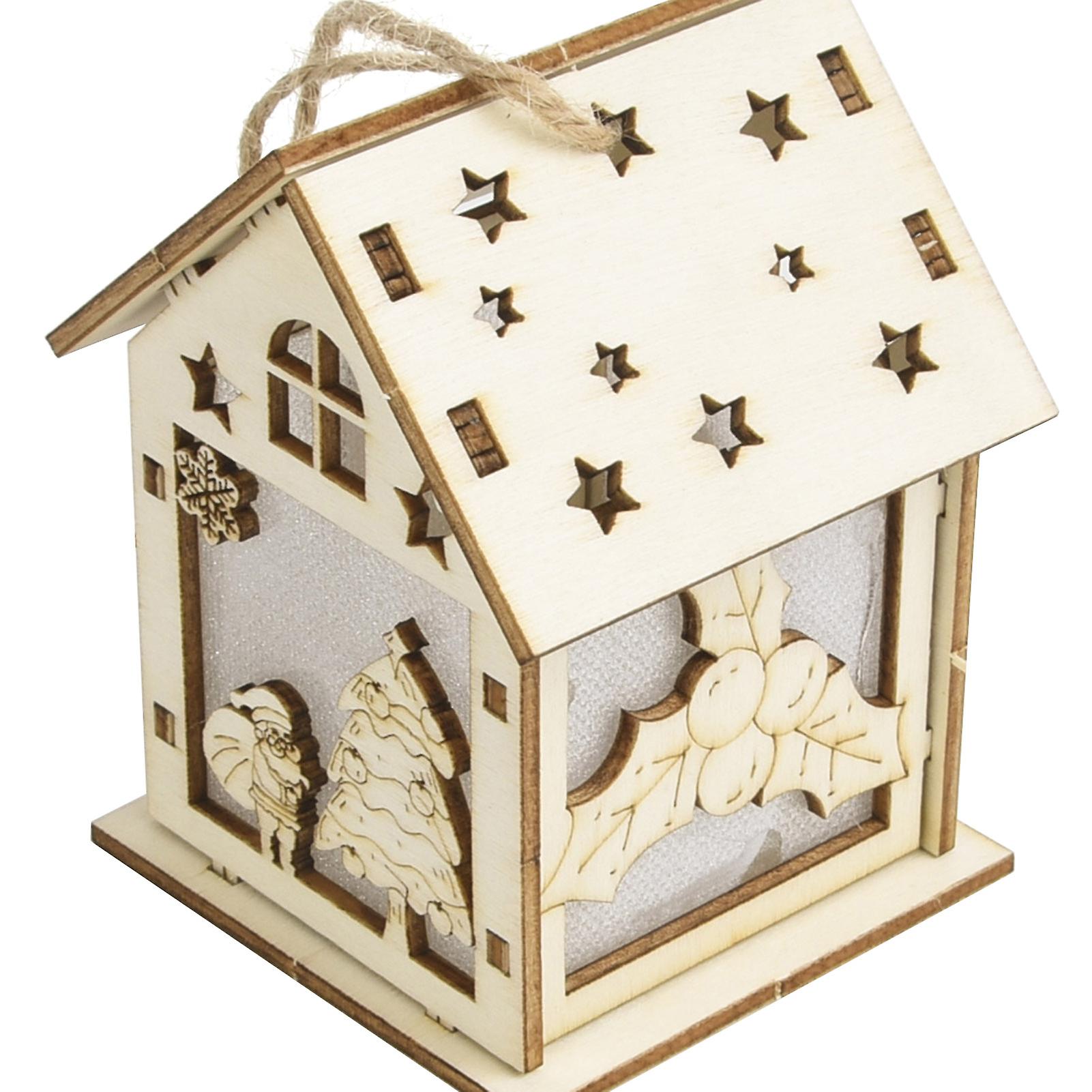 Christmas Diy Wooden House Random Light Color With Rope Christmas Tree Hanging Decoration No.300174