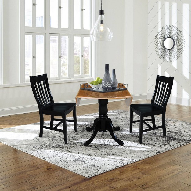 Dual Drop Leaf Dining Table With 2 Slat Back Dining Chairs Black cherry International Concepts