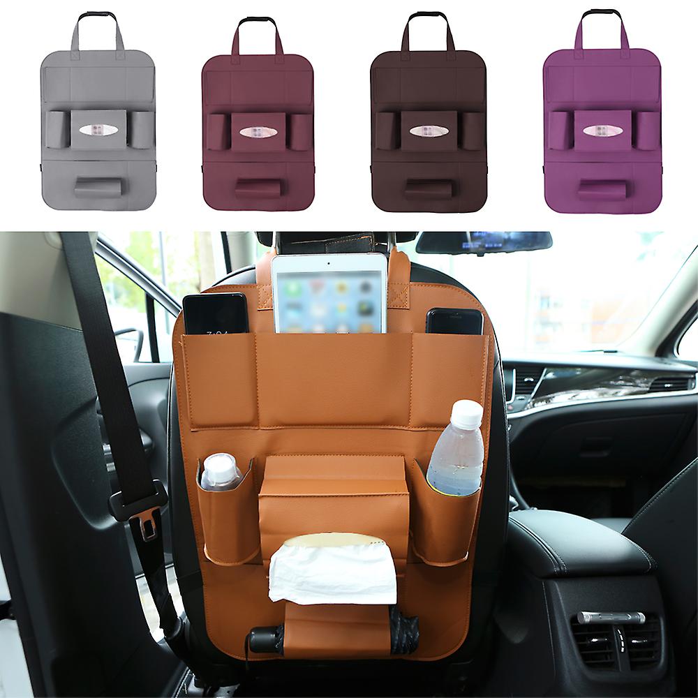 Pu Leather Car Seat Back Organizer Backseat Storage Box Brown  1