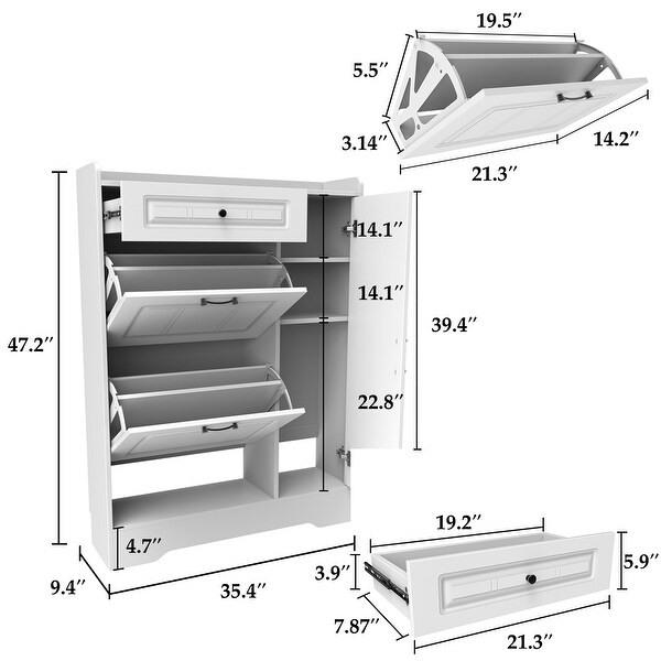 Shoe Cabinet with Door Drawers for 18 Pairs by Kerrogee - - 35523710