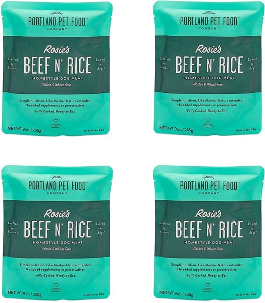 Portland Pet Food Company Rosie's Beef N' Rice Homestyle Wet Dog Food Topper， 9-oz pouch， case of 4