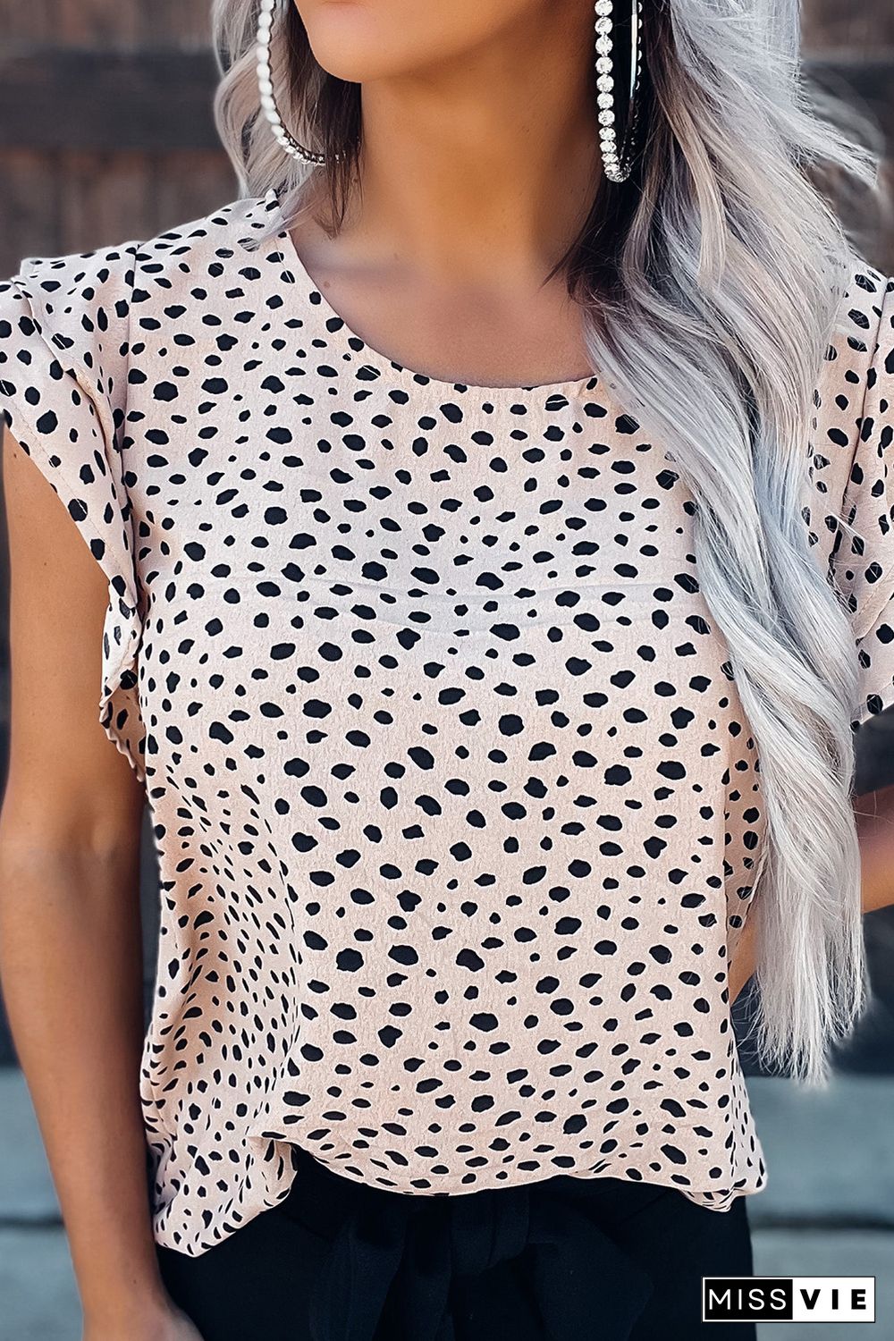 Leopard Spotted Print O-neck Ruffled Tank Top