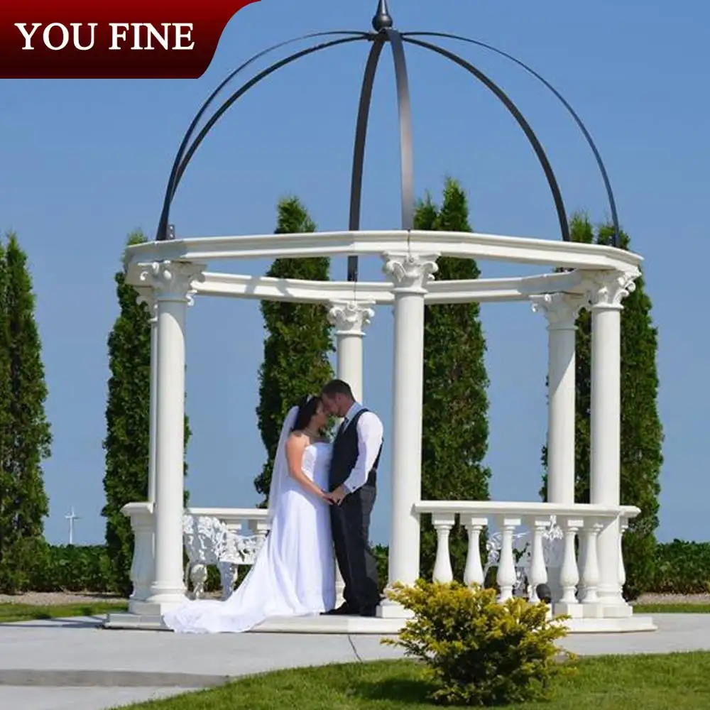 Outdoor Garden Hand Carved Outdoor Pavilion Large Garden Round White Marble Gazebo